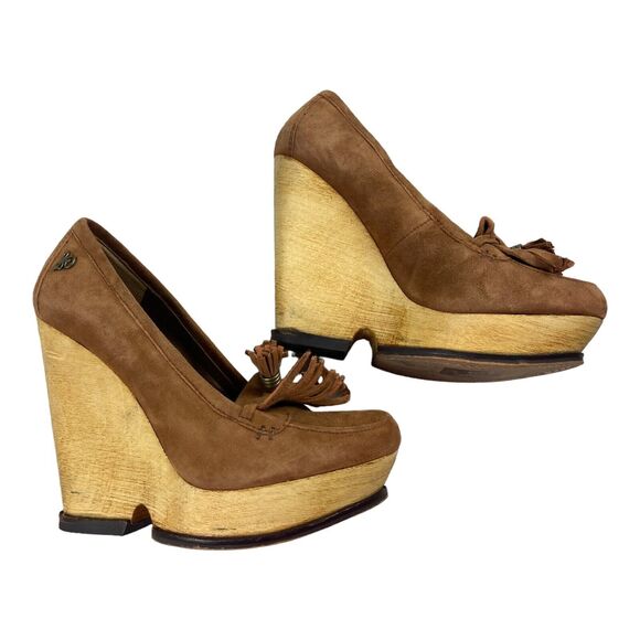 Sam Edelman Womens Wesley Tasseled Wedge Pumps Tan PlatformLeather Size 7M - Picture 3 of 11